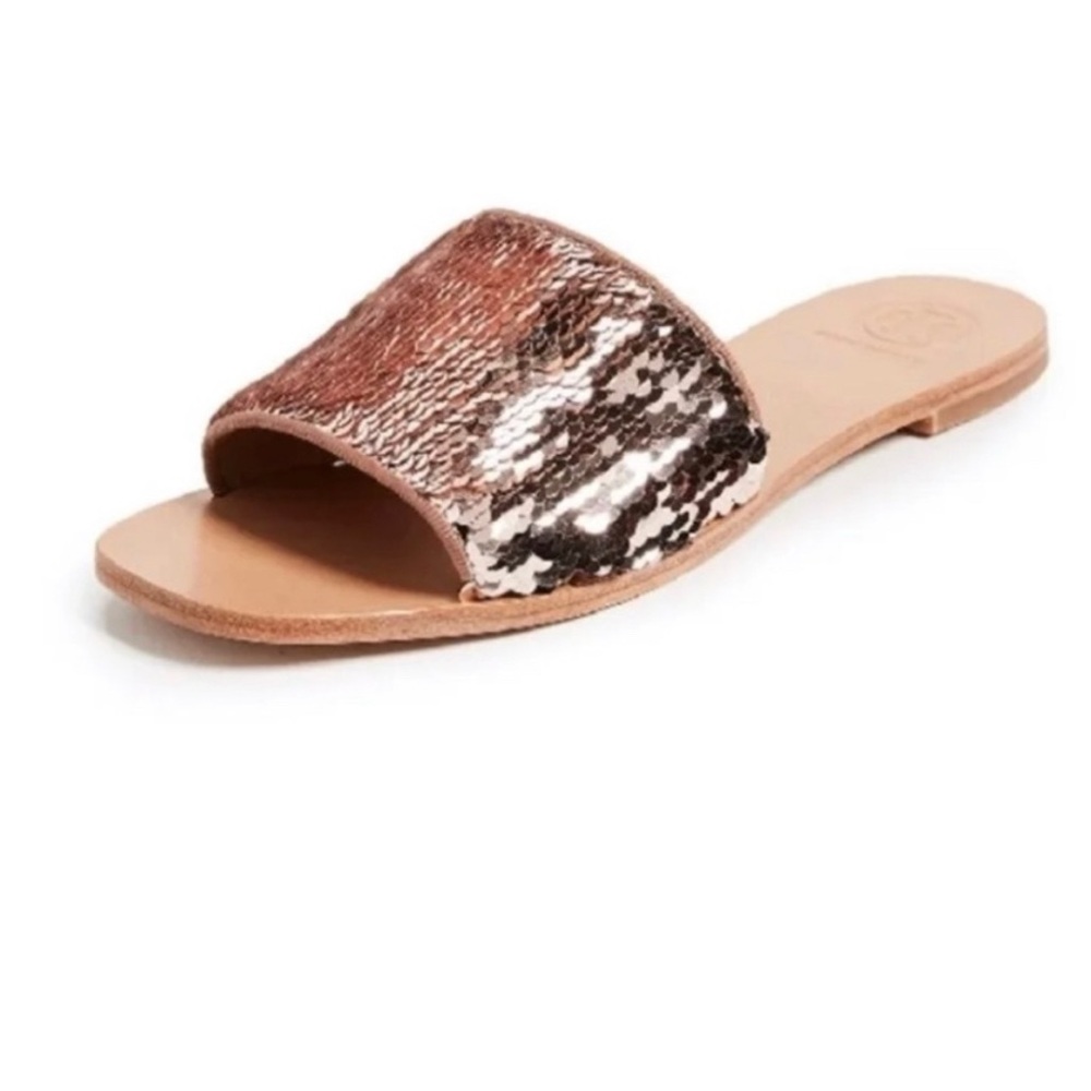 Tory Burch Carter Sequin Slide Sandals - Rose Gold